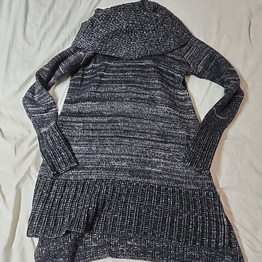 Sympli Womens Cowl Neck Sweater XS Black White Striped Marled Knit Cottagecore